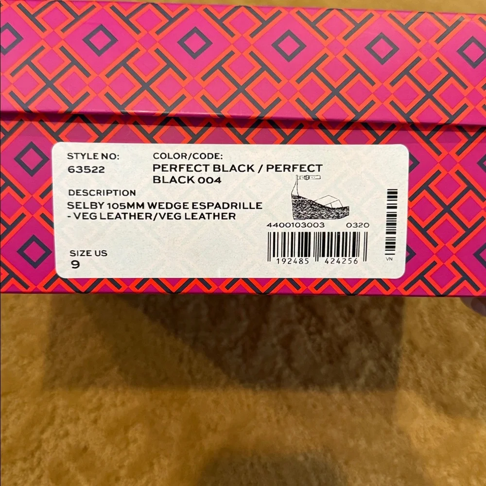 Tory Burch Selby 105mm wedge Espadrille shoes NWB Vegan Leather size 9